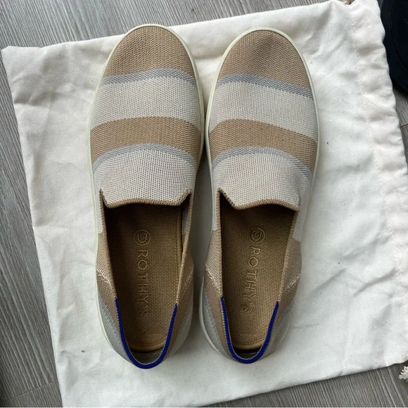 EUC 10.5 Rothy’s Birch Stripe Neutral Sneakers - Picture 2 of 7